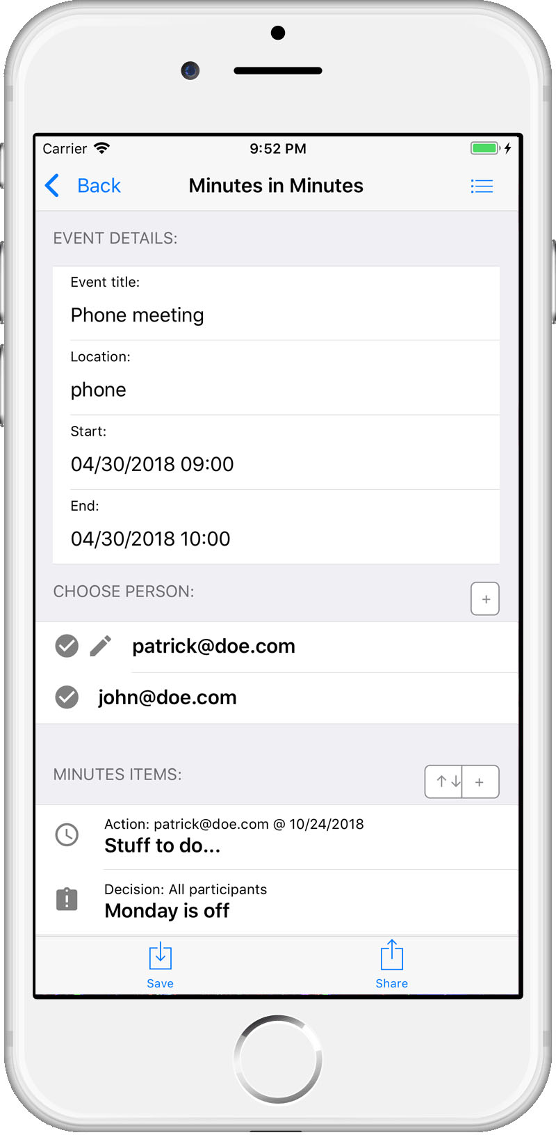 iPhone running 'minutes in minutes''